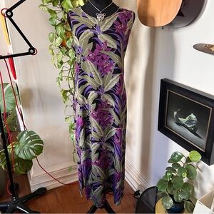 VTG 90s Caribou New York Tropical Print Maxi Dress - Size Medium Made In USA